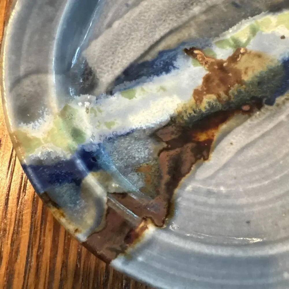 Studio Art Pottery Spoon Rest Bowl Dish Blue Gray Ocean Abstract Glazed Earthy